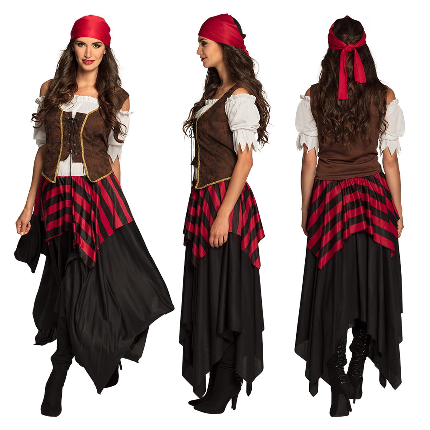 Boland - Costume da adulto pirata tornado, vestito, corsetto, foulard, per donna, pirata, bucaniere, costume, carnevale, festa in maschera