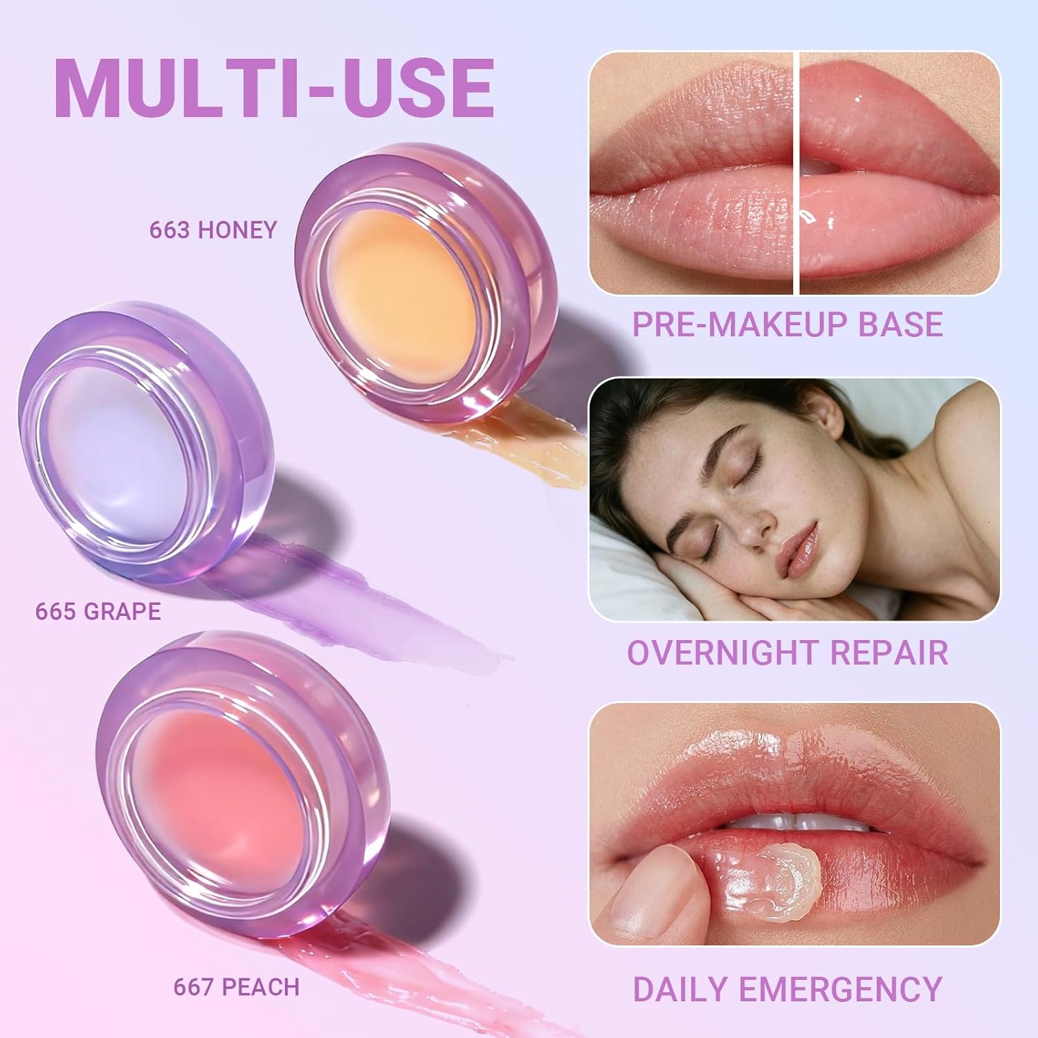 iMethod Lip Mask Overnight - Lip Sleeping Mask for Dry Lips, 8-Hour Hydrating Lip Balm with Hyaluronic Acid, Intense Moisturizing Lip Treatment to Nourish & Repair - Grape - Image 9