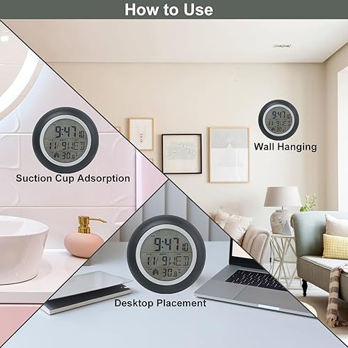 Miniatura 3 de Reloj de pared digital de baño, impermeable, reloj de ducha interior con ventosa, marco de plástico, opción flexible para colgar o estar de pie