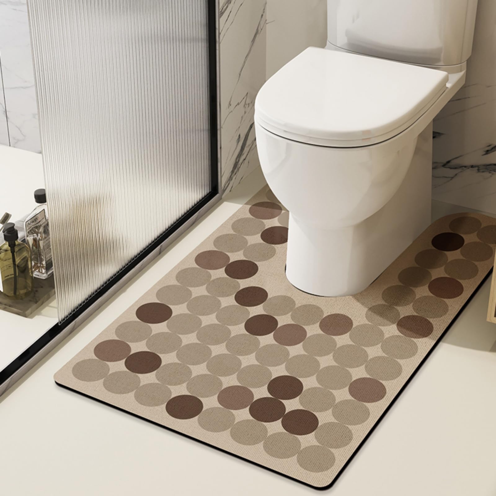 Tapis Toilette WC Contour Diatomite Marron Antidérapant Lavable 90x60