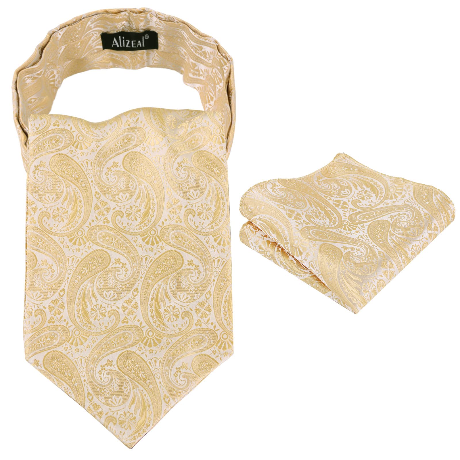 Alizeal Mens Self-tied Cravat Tie Ascot and Pocket Square Set