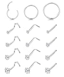 15Pcs 20G 18G Nose Rings Studs 316L Surgical Steel Gold Nose Rings for Women Men Hypoallergenic Hinged Seamless Clicker Segment Nose Rings Hoops 6mm 8mm 10mm Helix Cartilage Tragus Conch Hoop Earrings 1.5mm-3mm Clear CZ