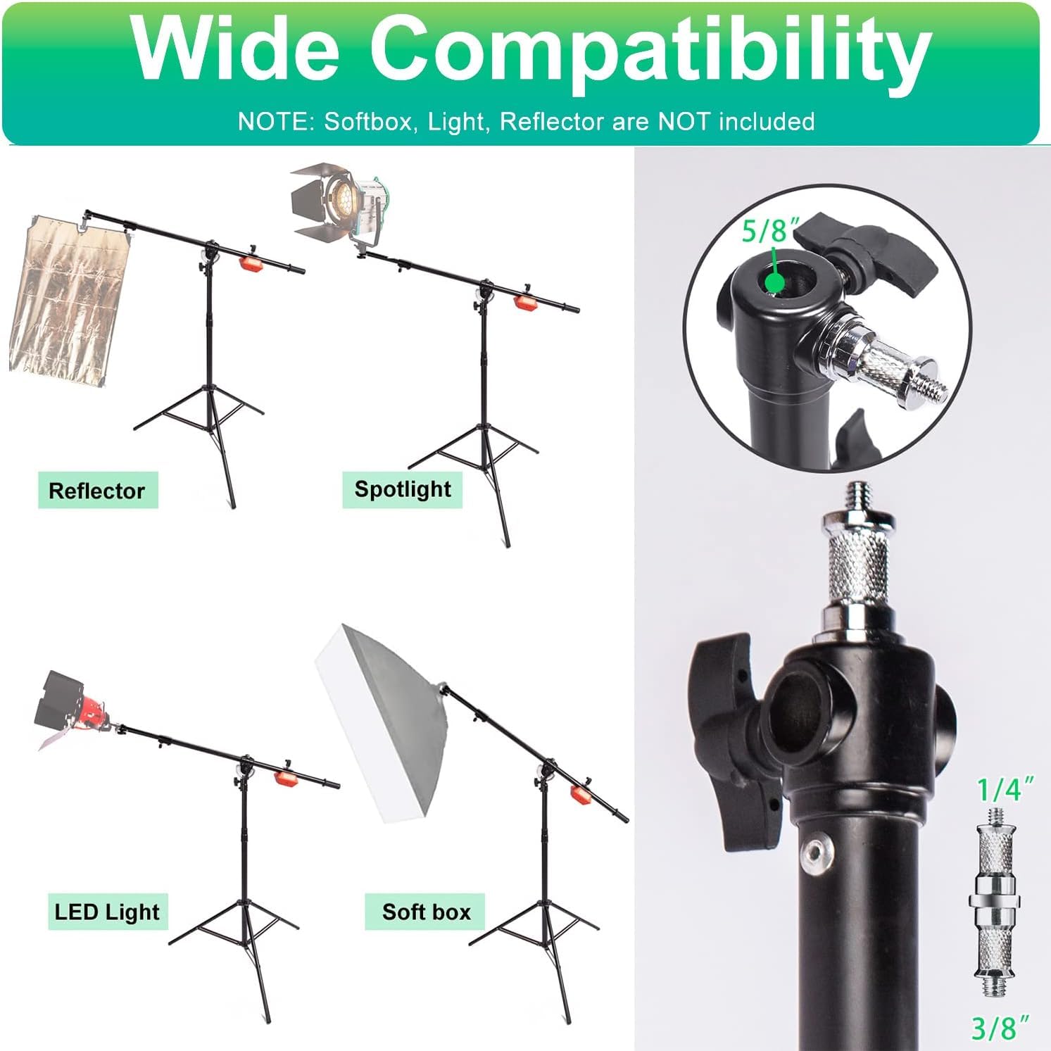 Pro Support De Lumière Trépieds D'éclairage Hauteur Max De 180cm Avec Bras Girafe De 224cm, Roulettes Et Contrepoids De 4kg Pour Monolight, Lampe
