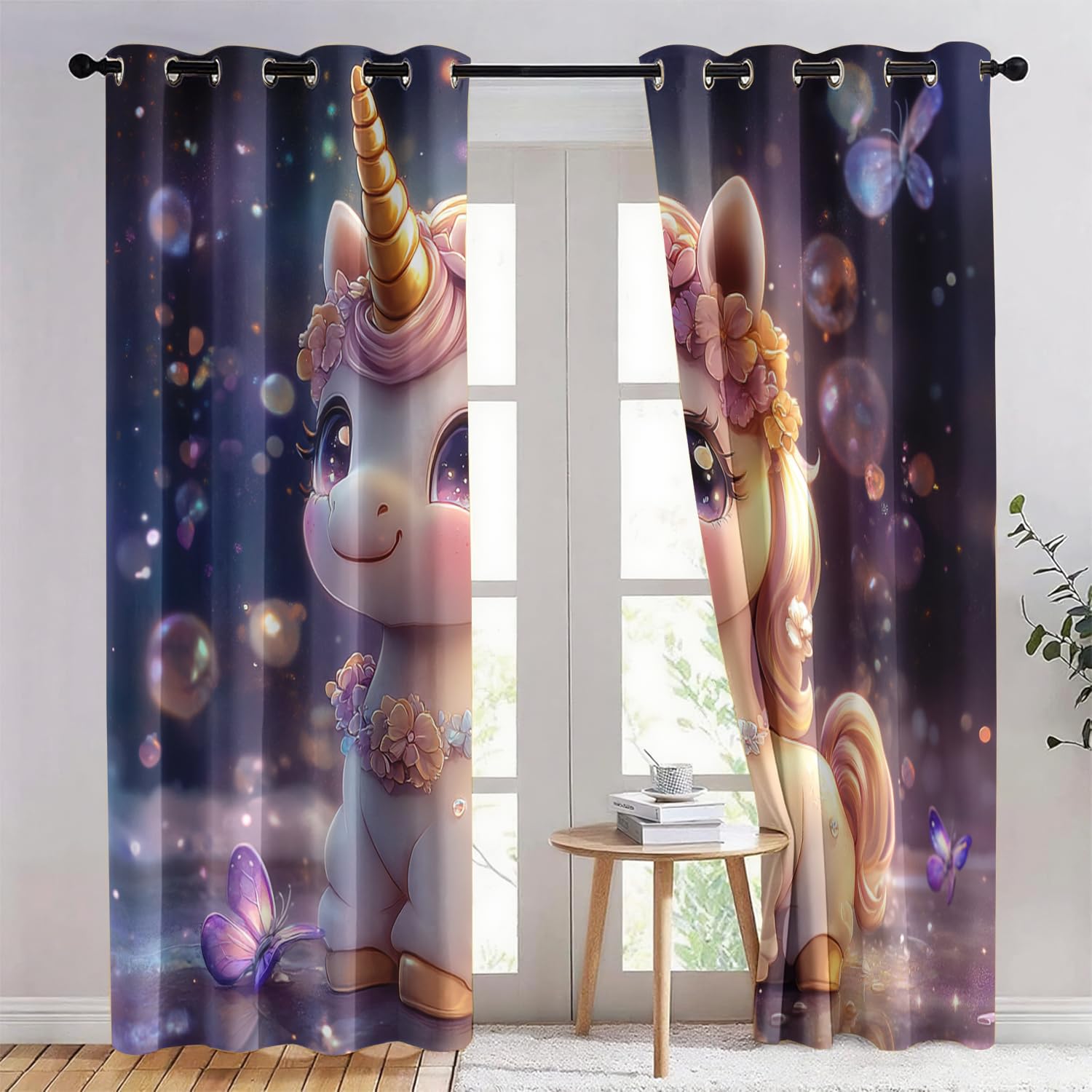 Générique Licorne 3D Imprimé Oeillets Opaque Thermiques Rideau Fenetre Anti Bruit Décoration 220X215Cm pour Salon Cuisine Bébé Rideau Occultant 2 Pièces pour Chambre d'enfant