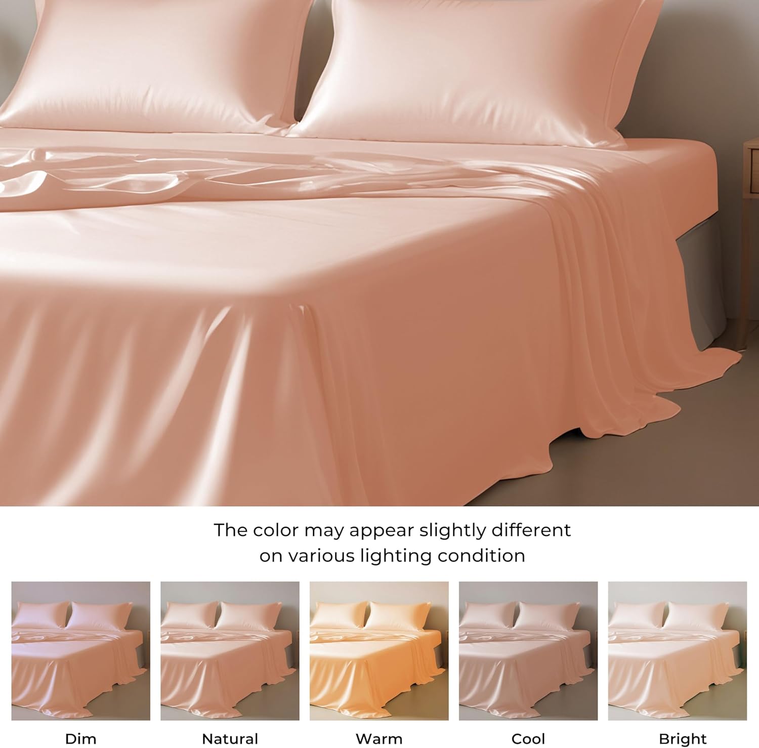 Linenwalas Split King Sheets Set for Adjustable Bed, Tencel Lyocell Cooling Sheets, Premium Hotel Quality 5 Piece Deep Pocket Eucalyptus Silk Bed Sheets Set (Rose Gold)