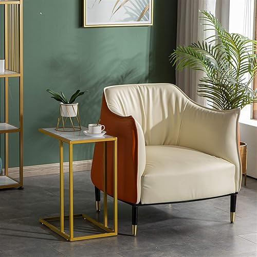 Miniatura 6 de Mesa auxiliar moderna, mesa auxiliar, mesa C para sala de estar, parte superior de mármol blanco sintético con base dorada