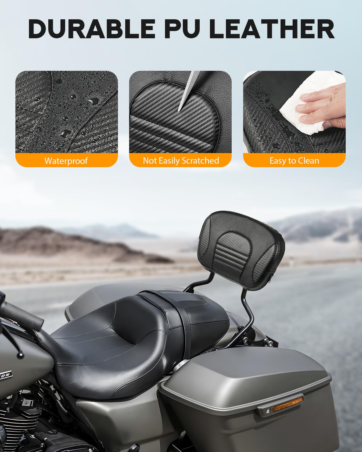 PBYMT Schienale passeggero Sissy Bar, schienale posteriore staccabile, Sissy Bar a sgancio rapido adatto per Harley Davidson Touring Street Glide Road Glide Road King Electra Glide 2009-2024, nero