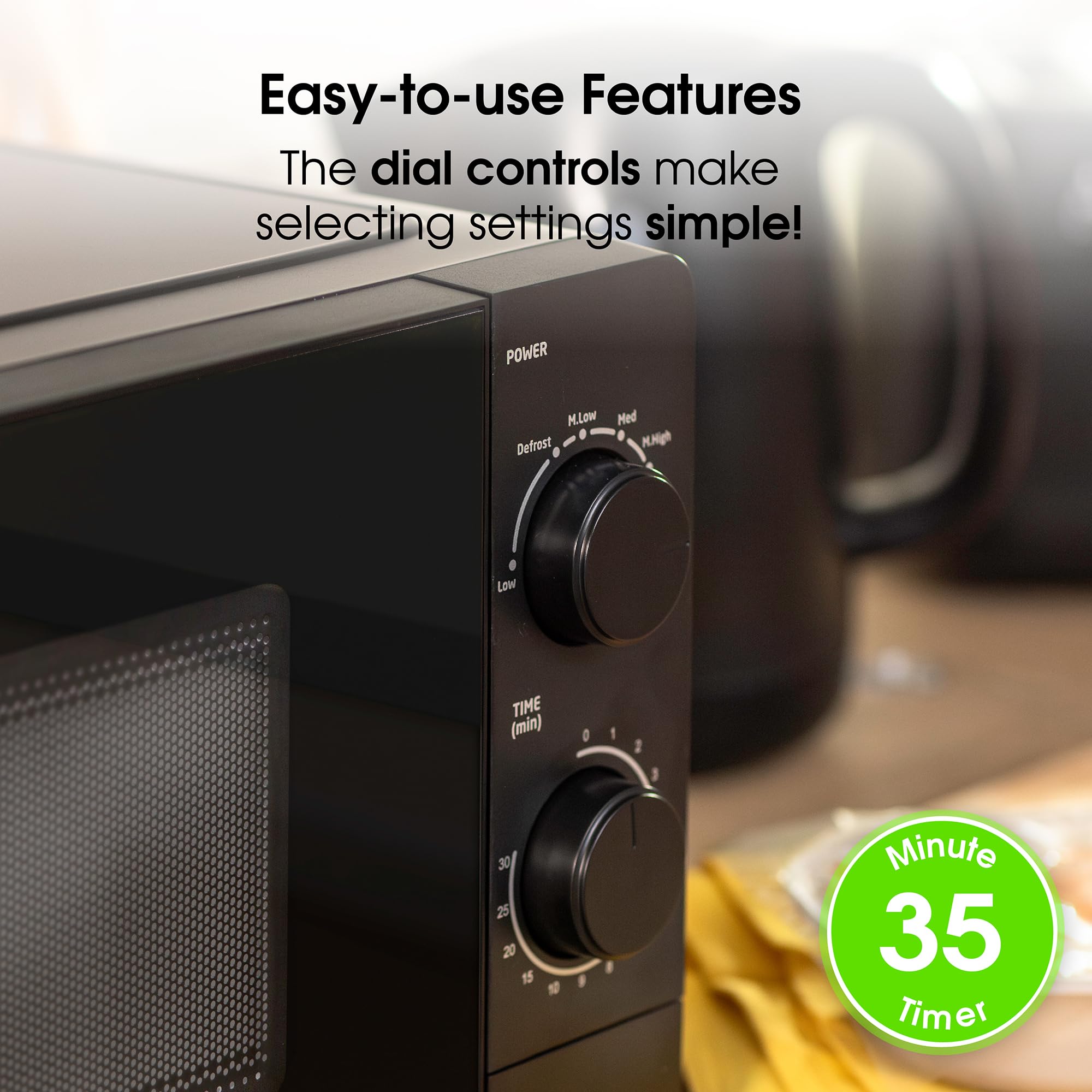 Abode 20L Manual Microwave Black 700W with 5 Power Levels & Timer, Button & Dial Control, Defrost Function, AMM2005B (Manual, Black) — view 8
