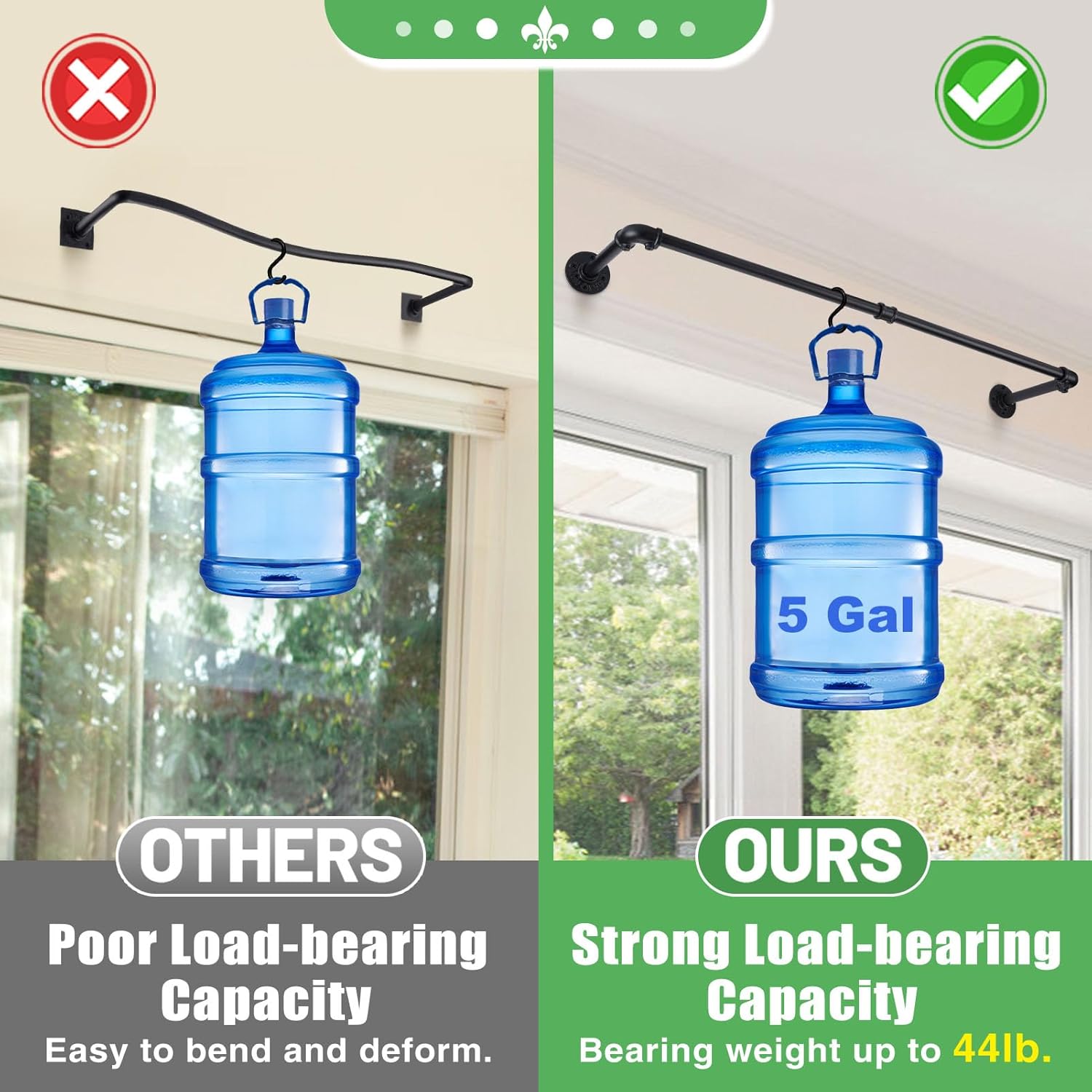 Bigmeta 34in Hanging Planters Rod for Indoor Plants - Max. Load 44 lb Black Metal Holder Rod for Wall Ceiling Decor, 1 Pcs (Pot Chain & Plants Not Included) - Image 2