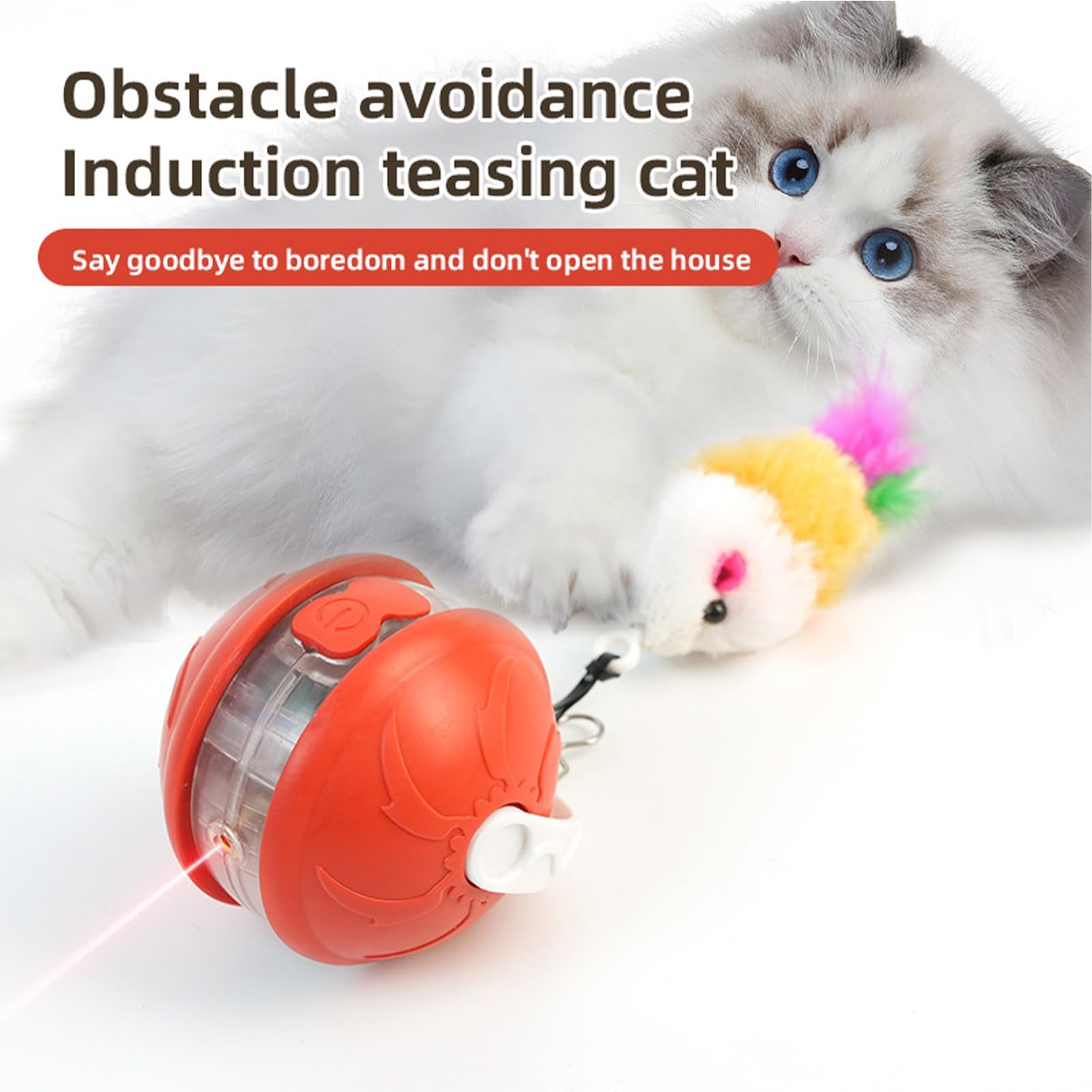 Juguetes para Gatos， Juguetes Inteligentes for Gatitos Bolas Automáticas | Accesorios de Entrenamiento Ejercicio for Mascotas Seguros y silenciosos(Red)