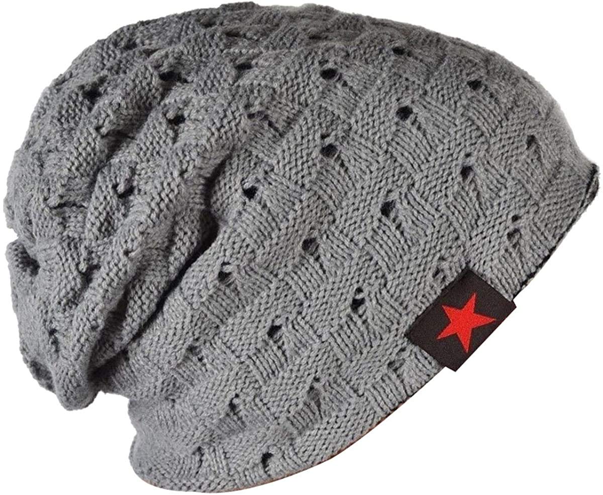 Thenice Men Reversible Slouchy Beanie Hat Unisex Skull Hat (Light Grey)
