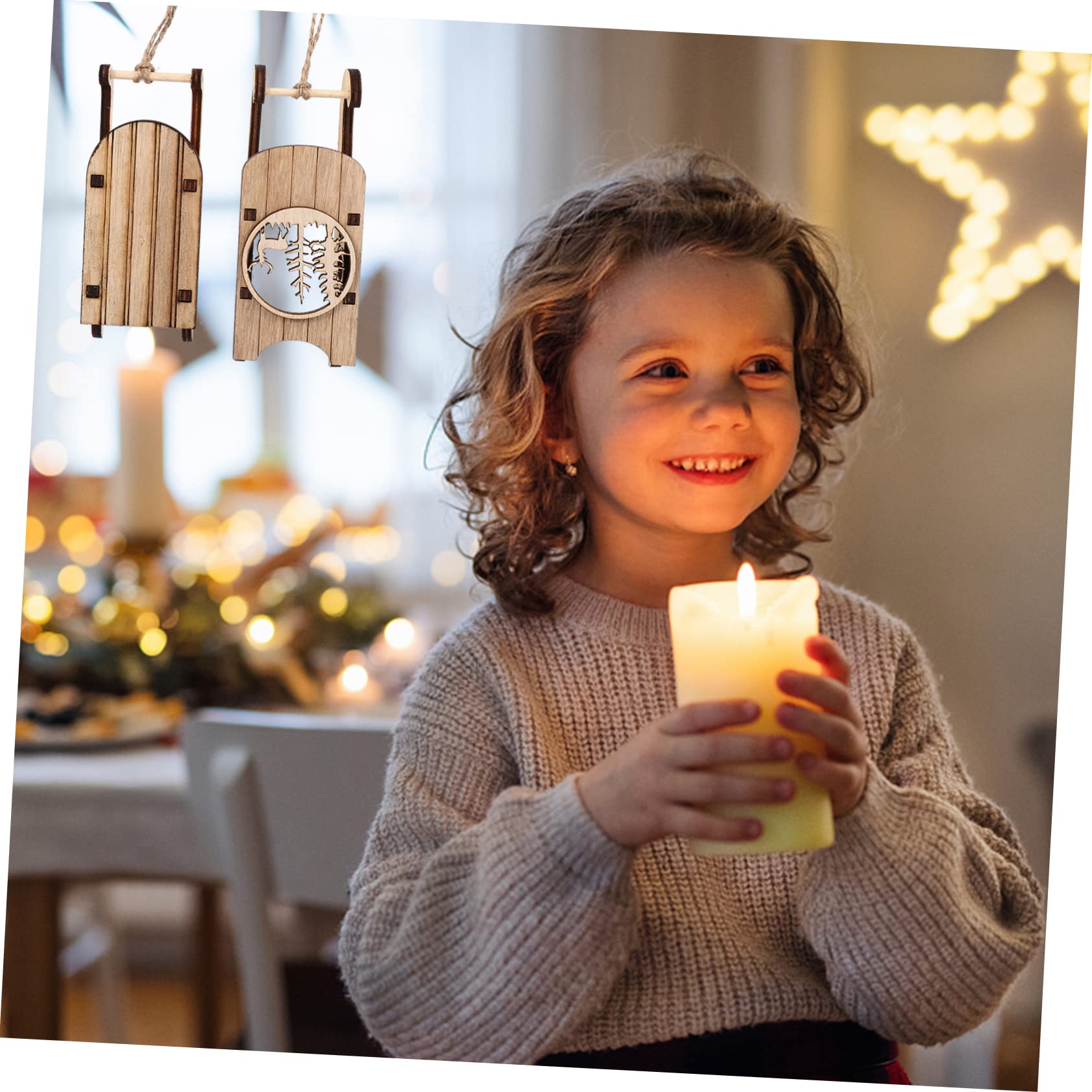 Lurrose Stk Holzschlitten Ornament Weihnachtsschlitten Wanddekoration Weihnachtsschmuck Geschenkdekorationen Weihnachtsbaum Hängende Verzierung Schlittenverzierung Weihnachtsdekoration