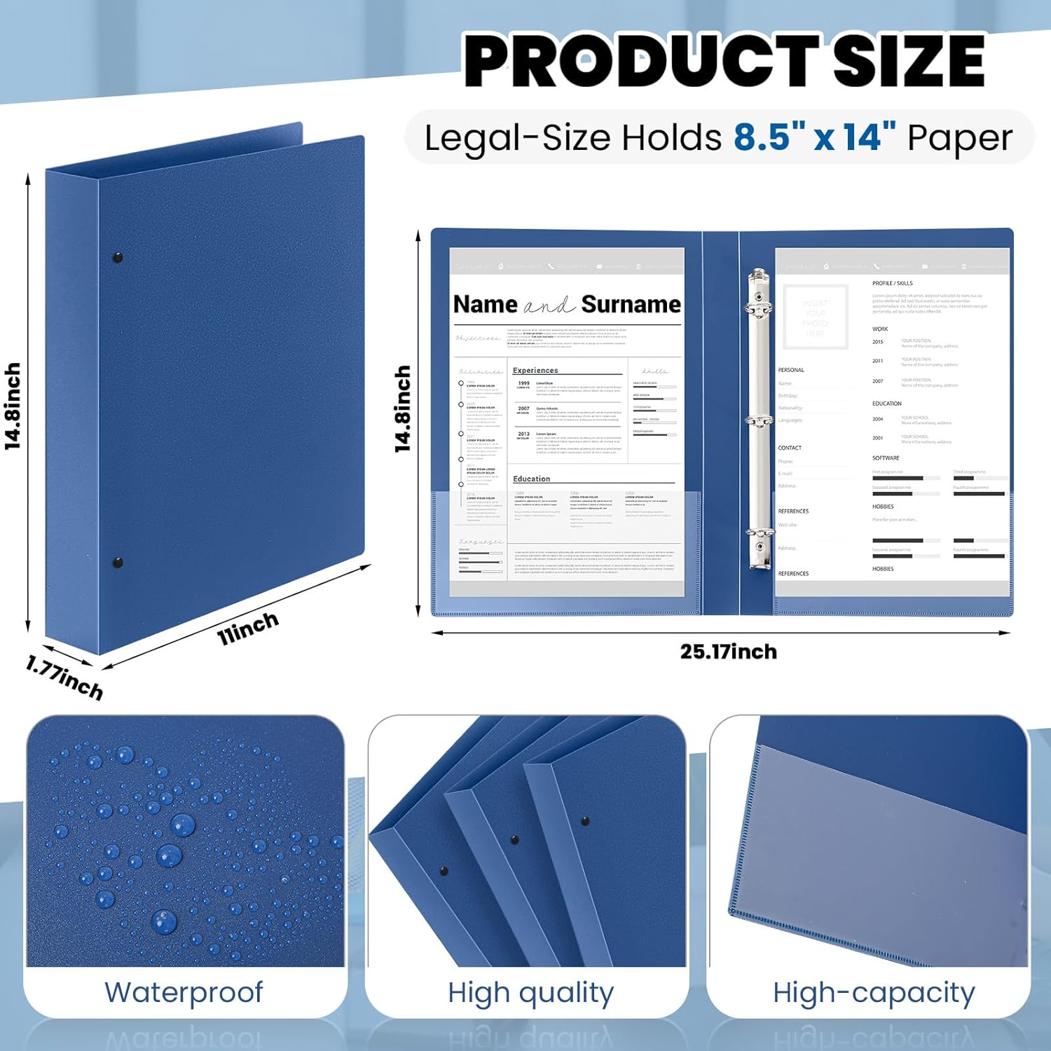 Henoyso 4 Pcs Legal Size Binder 3 Ring 1.5" Durable Navy Blue Binders for 8.5" x 14" Paper Hold up to 175 Sheets for Documents Artwork Blueprints, Office, Home, Work Places