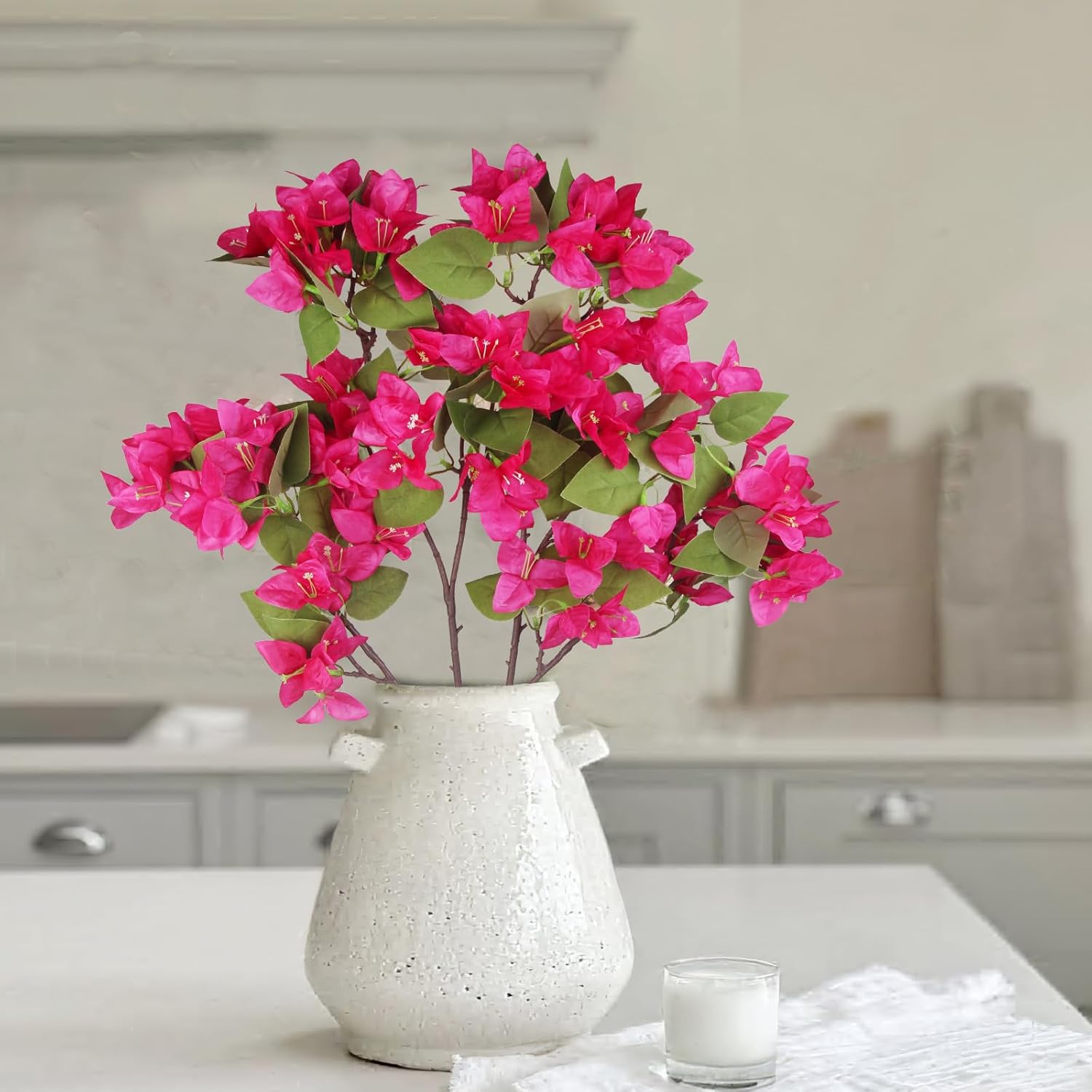 2 Pcs Artificial Flowers Bougainvillea Outdoor Rose Red Faux Bougainvillea Flowers with Stems Artificial Bougainvillea Silk Flowers Branches for Garden Wedding Centerpieces Table Runner Decor - Image 5