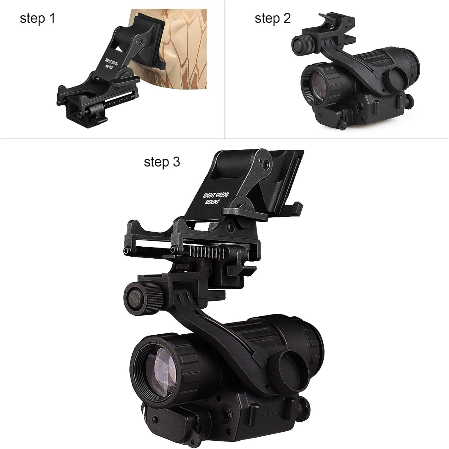 New Plastic PVS14 J-Arm Night Vision Mount Supports Left Eye+Metal Rhino Arm Helmet Mount Adapter with Adjustable Lever for Hunting Night Vision PVS14