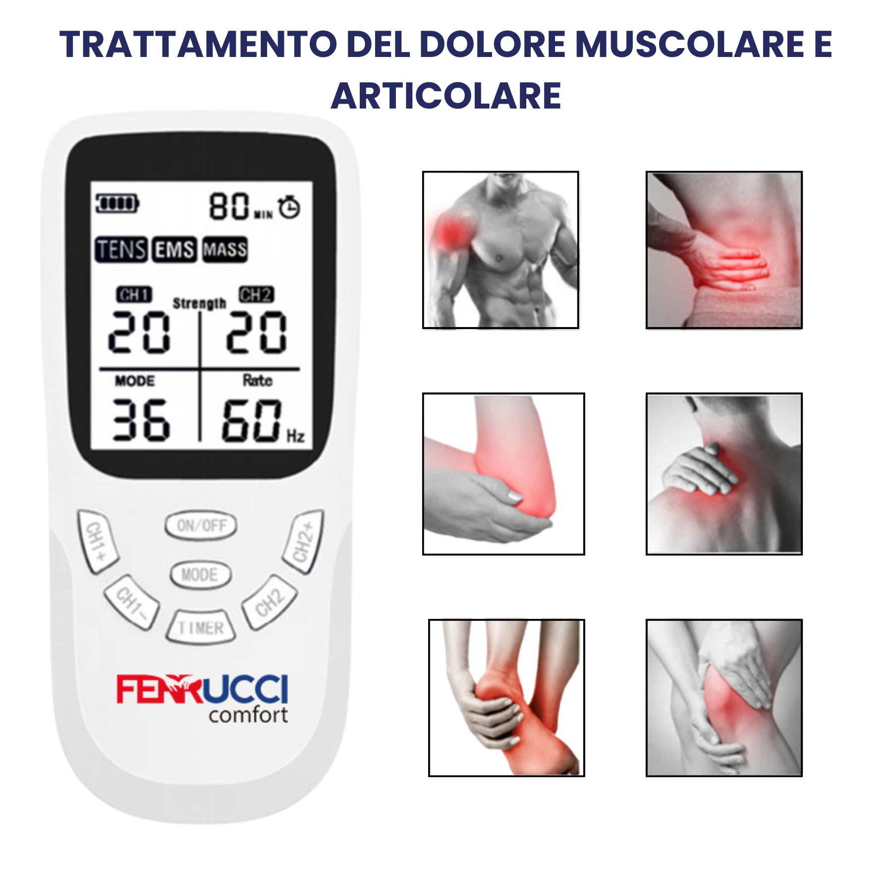 Elettrostimolatore Muscolare TENS, EMS, Massaggiatore 3-in-1, 4 Pads Inclusi, per Sollievo dal Dolore, Relax, 36 mobalità, 20 livelli di intensità, Trattamento Schiena, Collo, Articolazioni, Sciatica