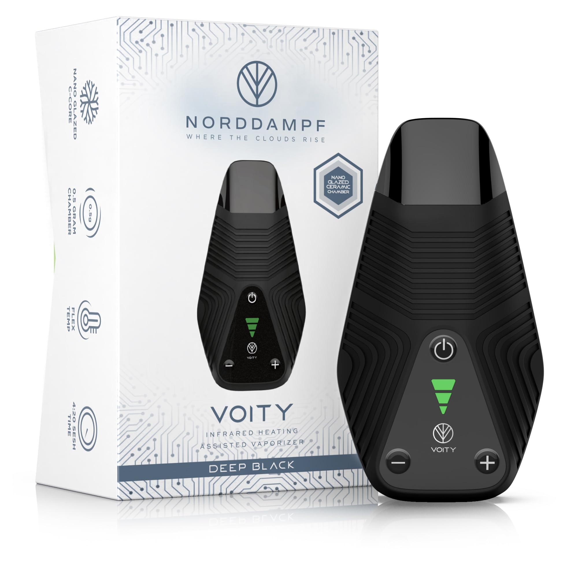 Norddampf VOITY Kräuter Vaporizer | Premium Verdampfer mit Infrarot- & Hybrid-Heizung | Nano-Glazed C-Core Kammer | 1800 mAh Akku | Zirconia Mundstück | USB-C Schnellladung | Kompakt & Leicht