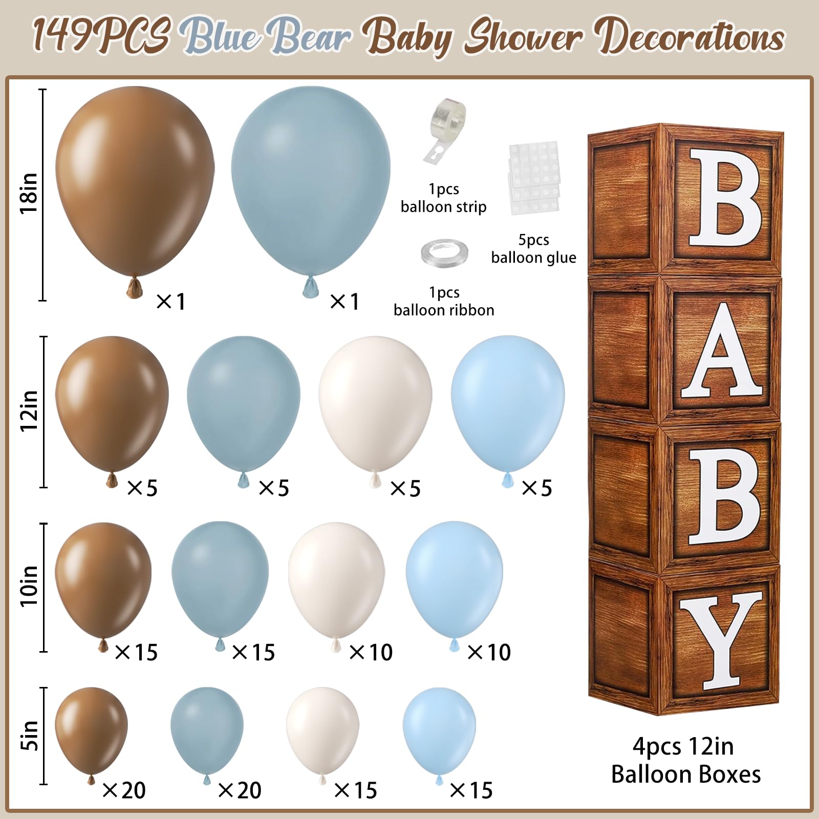 Blue Bear Decorazioni per baby shower, kit per arco a palloncino blu e marrone con venature del legno scatole per bambini per feste di orso, baby shower, rivelazione di genere, decorazioni per feste