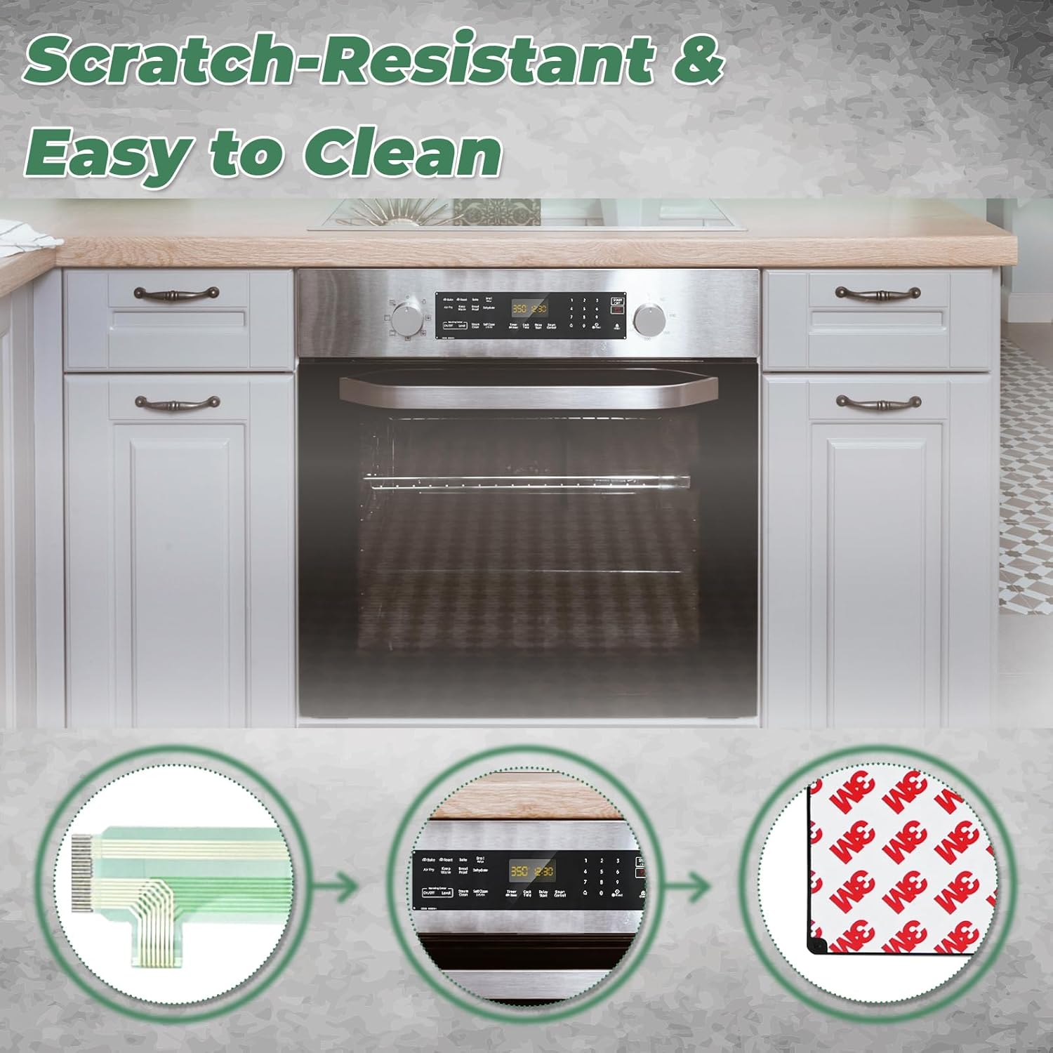 Image showing the DG96-00850H control panel and its components, emphasizing its scratch-resistant and easy-to-clean features.