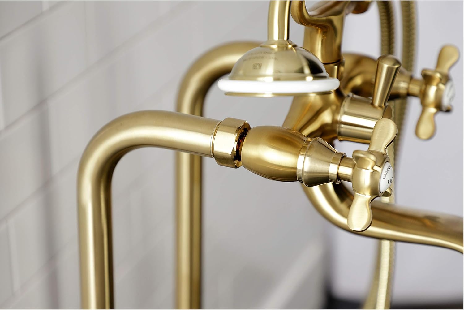Kingston Brass CCK246K7 Essex Freestanding Clawfoot Tub Faucet Package with Supply Line, Brushed Brass