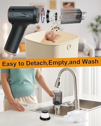 Miniatura 5 de Aspiradora de mano 4 en 1 inalámbrica, 20000 PA, aspiradora de mano de coche de alta potencia, mini motor portátil sin escobillas, sin escobillas,