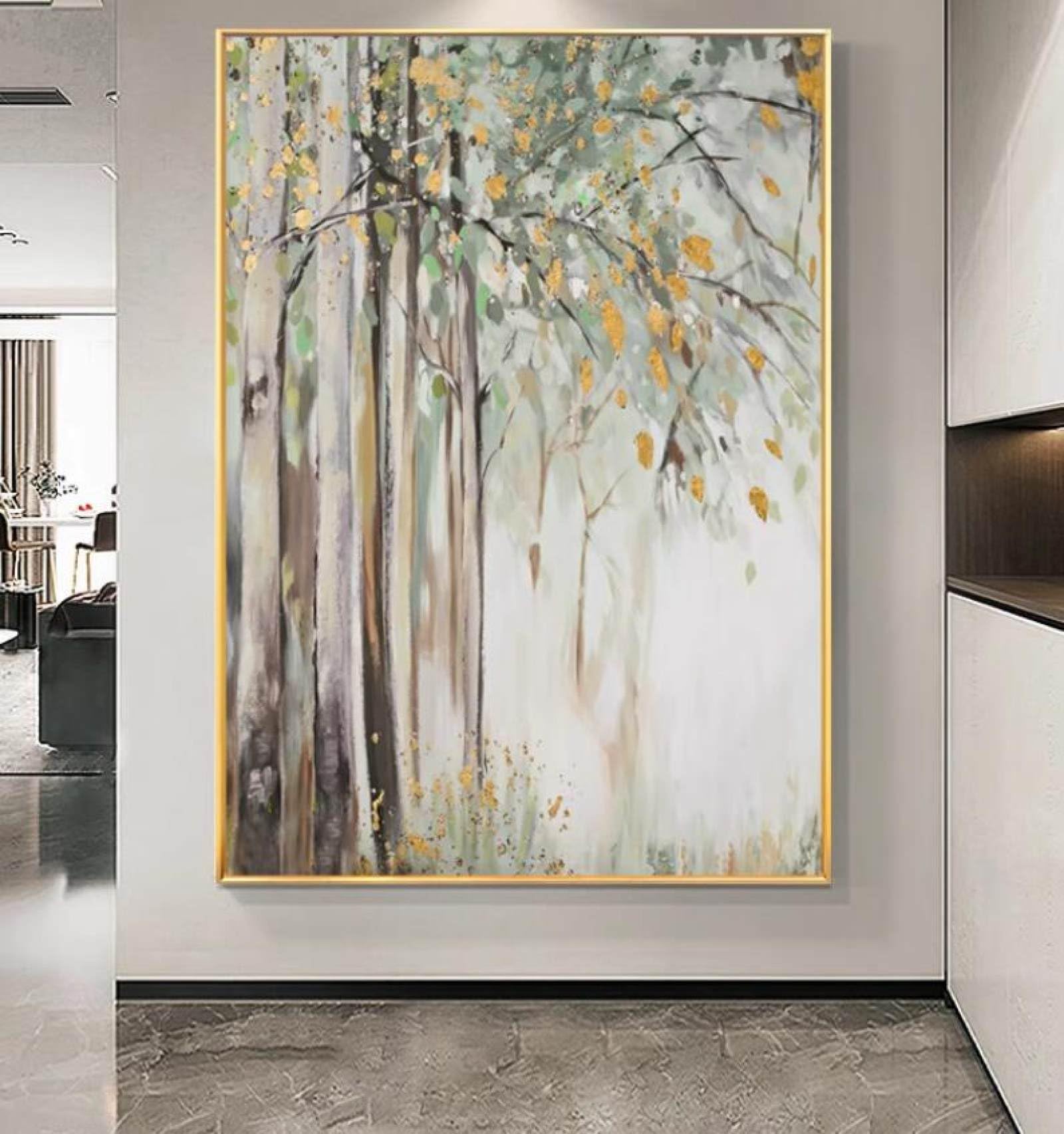 Peinture huile arbre de fortune feuille d'or toile fait main luxe