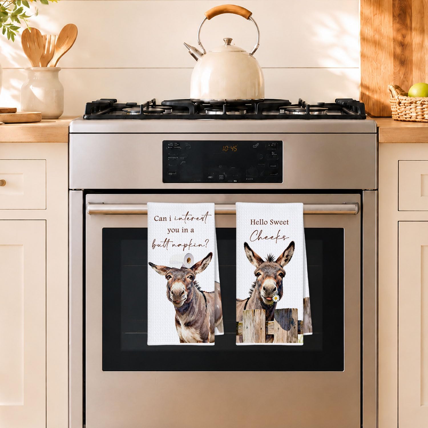 Rustic Funny Donkey Bathroom Hand Towels, Gifts for Donkey Lovers, Hello Sweet Cheeks Animal Decorative Hand Towels for Bathroom Washroom Restroom Toilet, 16x24 Inch Set of 2 image 4