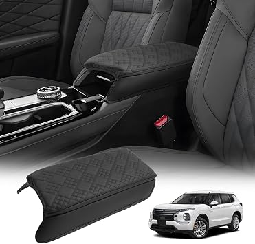 LUWU Center Console Cover Compatible with 2025 2026 Mitsubishi Outlander ES/SE/SEL/Trail Edition Accessories [NOT for 2025+ Outlander PHEV&Sport] Armrest Arm Rest Console Cover - Thick Black