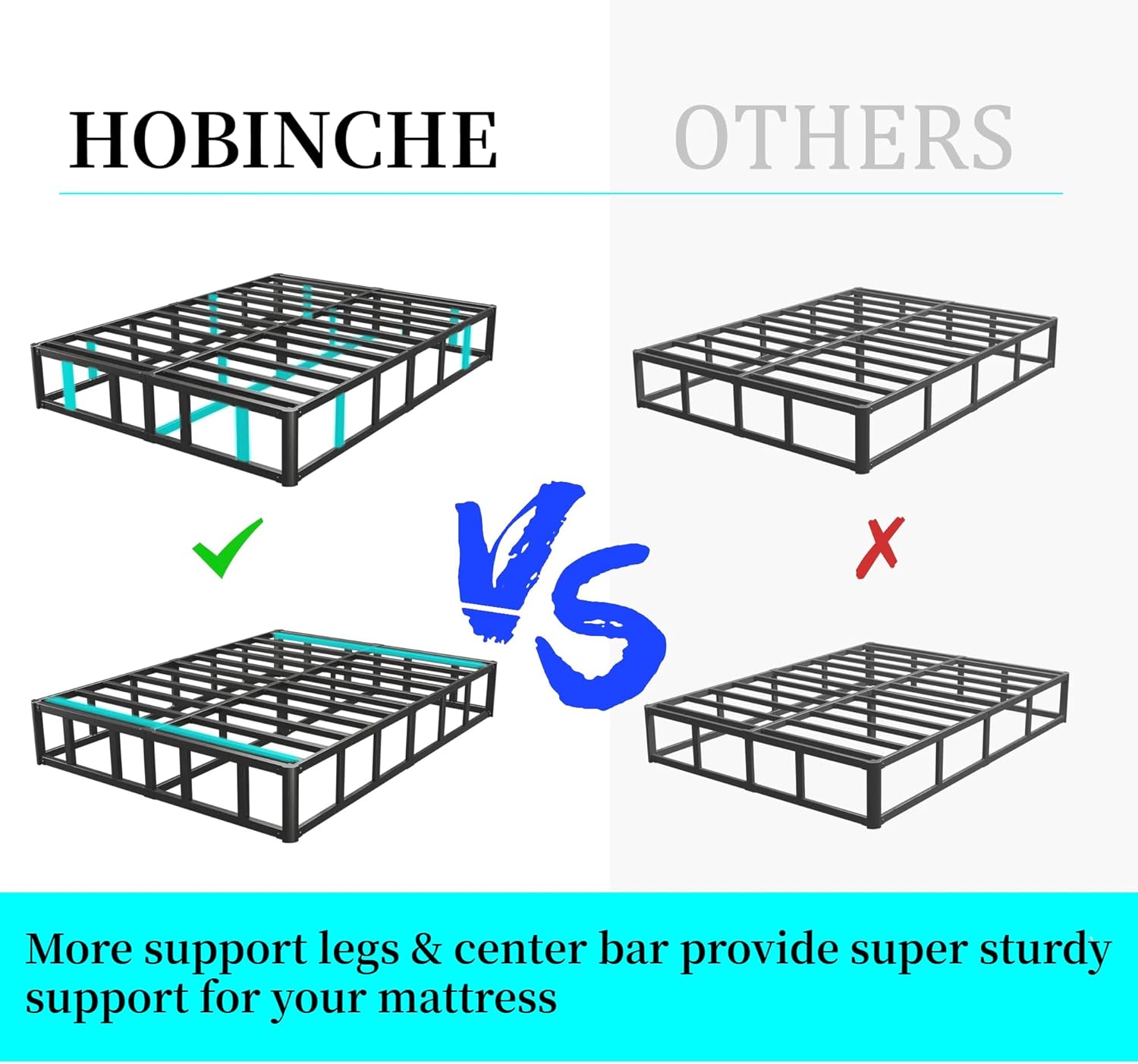 Full Bed Frame,9 Inch Metal Box Spring with More Steel Slat Support,Low Profile Full Metal Platform Bed Frame with Round Corner Edges Support Mattress Foundation/Easy Assembly/Noise Free