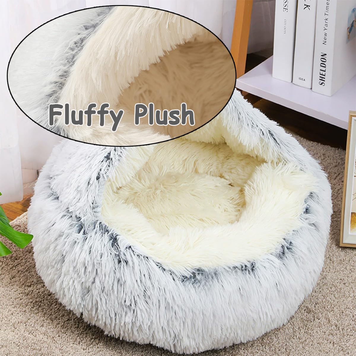 Grotte apaisante pour chat, chien et chaton en peluche moelleuse - Sac de couchage chaud en forme de tente, igloo d'intérieur chaud (vert, 80 cm)