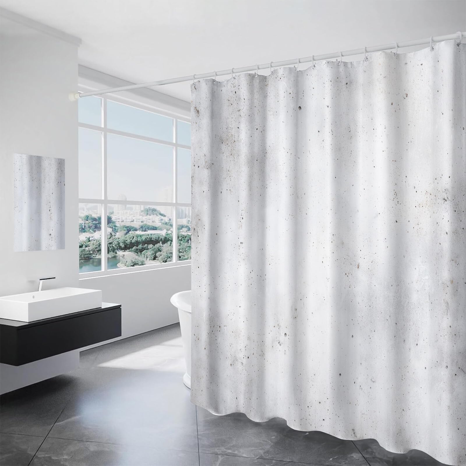 Rideau De Douche Mur Marbré Style Industriel Minimaliste Tissu Imperméable Lavable avec Crochets Anti Moisissure en Polyester Rideau Douche pour Salle De Bain