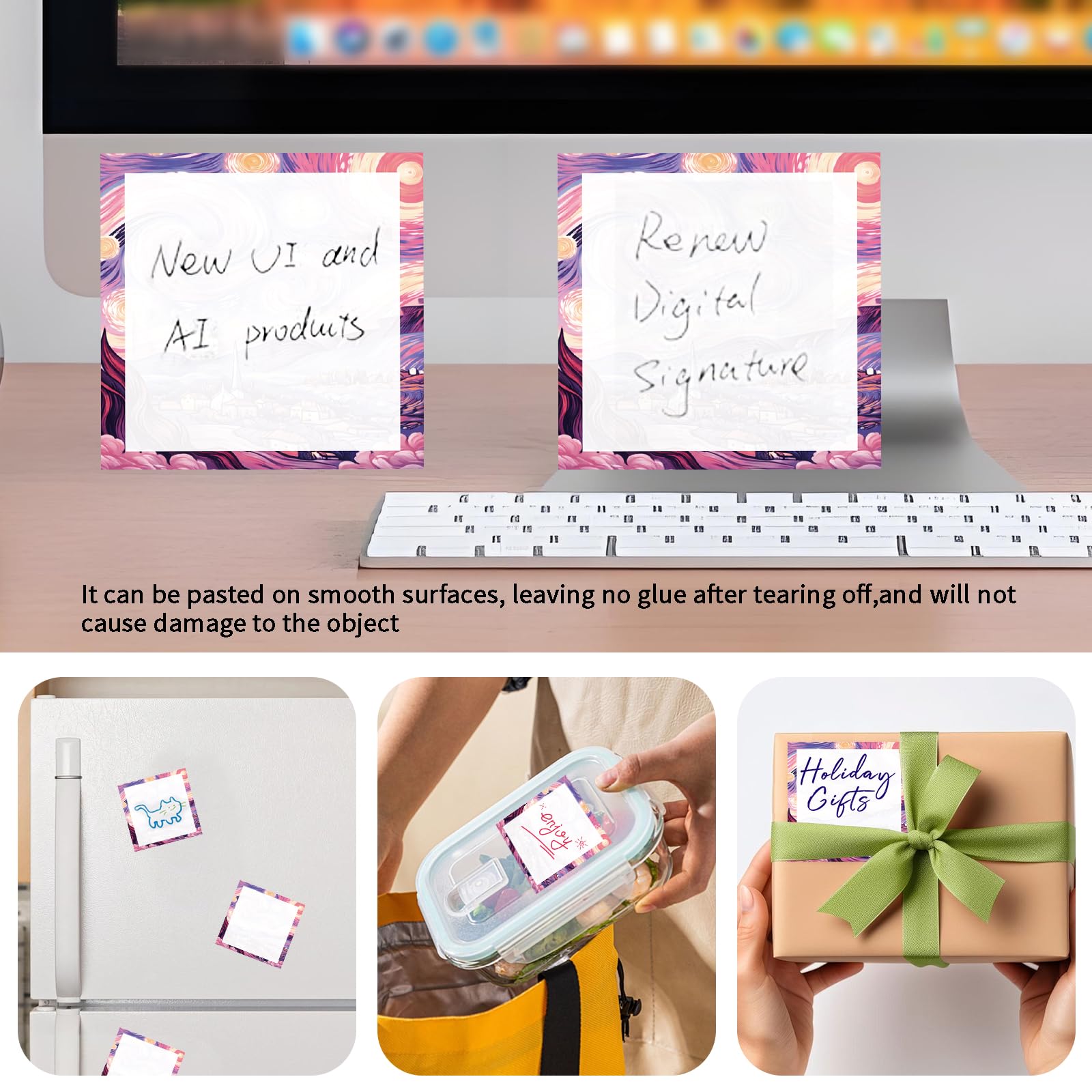 Haftnotizen, 7,6 x 7,6 cm, niedliche selbstklebende Notizen, helle lustige Haftnotizen, einfach zu versenden für Zuhause, Büro, Notizbuch, schöner bunter Wirbelhimmel