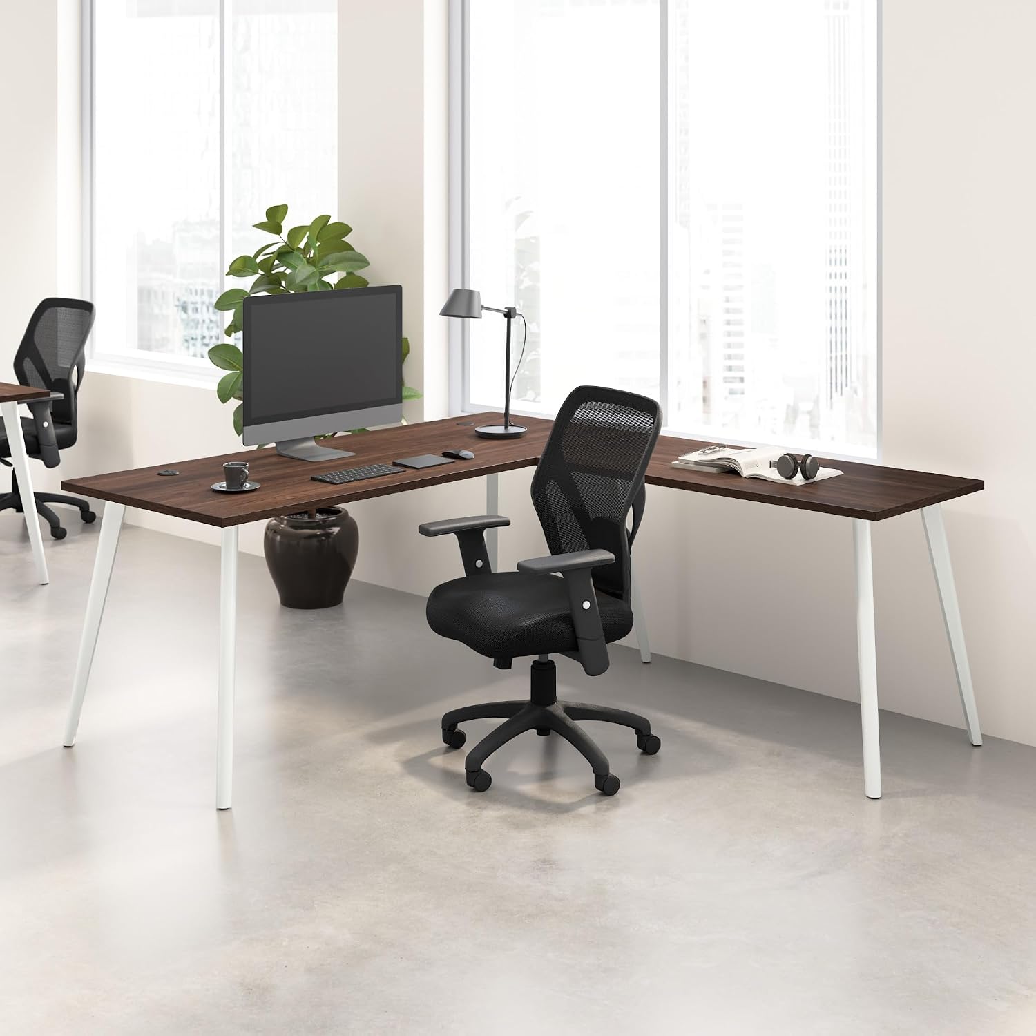 Bush Business Furniture L Shaped Computer Desk, 72 Inch Gaming Corner Table for Home Office, Commercial-Grade with Splayed Metal Legs, Vista Collection, Modern, Dark Brown/White