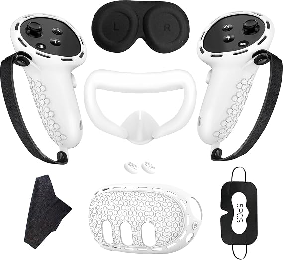 Silicone Cover Set Compatible with Oculus/Meta Quest 3,VR Accessories Silicone Protective Cover Hard Shell Includes Controller Grips,Front Shell Headset Cover and Face Cover(White)