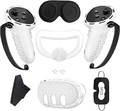 Silicone Cover Set Compatible with Oculus/Meta Quest 3,VR Accessories Silicone Protective Cover Hard Shell Includes Controller Grips,Front Shell Headset Cover and Face CoverWhite