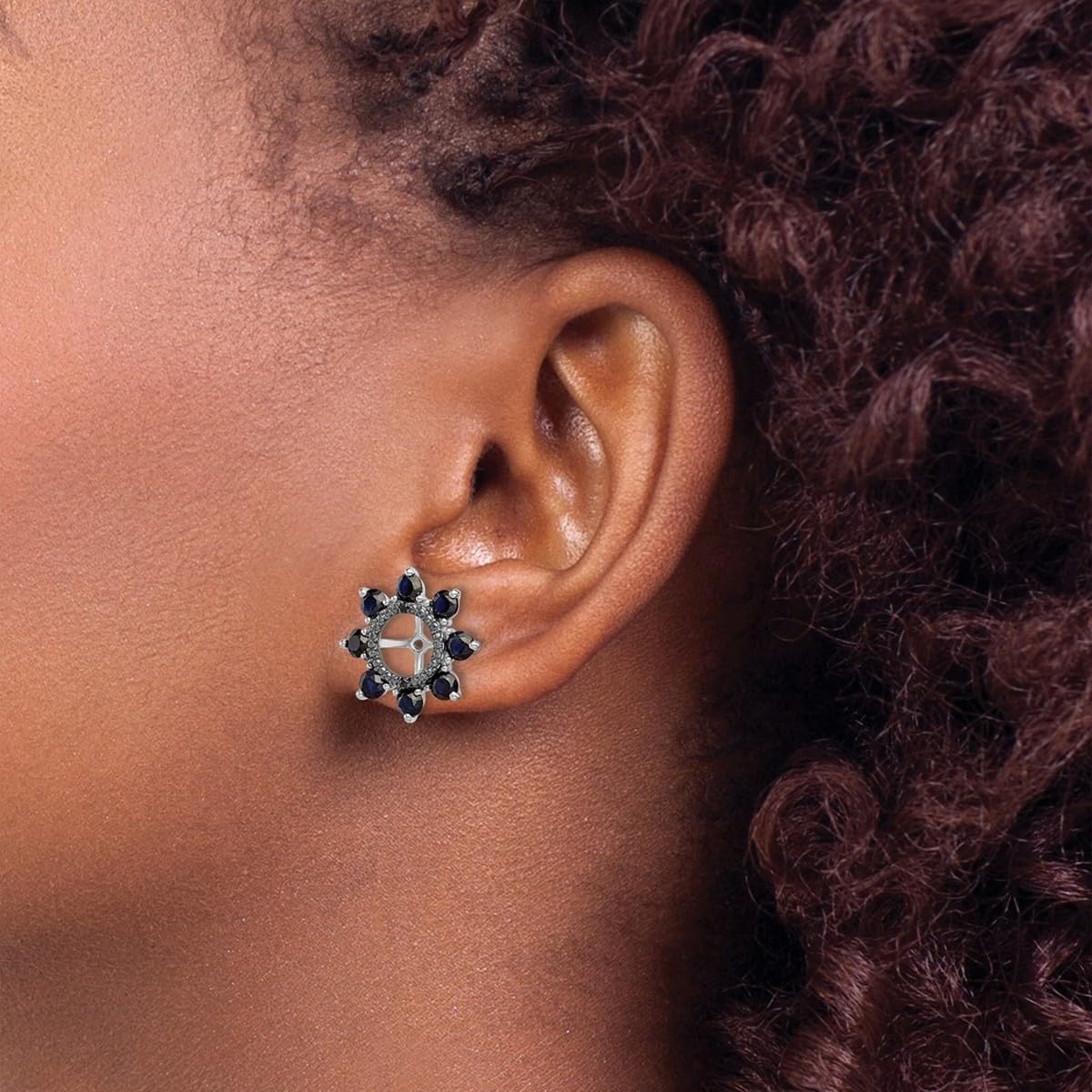 925 Sterling Silver Created Blue Sapphire and Black Sapphire Earrings Jacket 17x17mm Wide Earring Jacket for Women