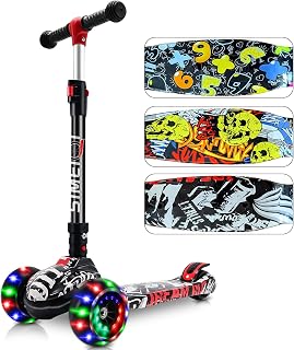 3 Wheels Scooter for Kids Ages 3-12 Years Old Boys Girls Foldable Extral Wide Flashing Light Up LED Wheels Adjustable Height Lean to Steer Kick Scooter