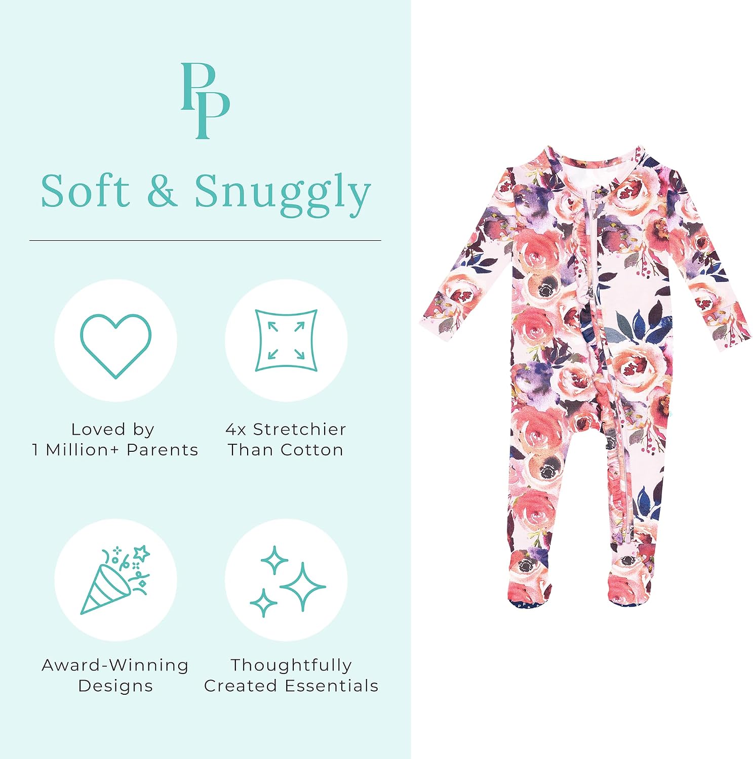 Posh Peanut Footie Pajamas for Baby Girls – Sleepers in Ultra-Soft Viscose from Bamboo with 2-Way Zipper & Ruffle Trim