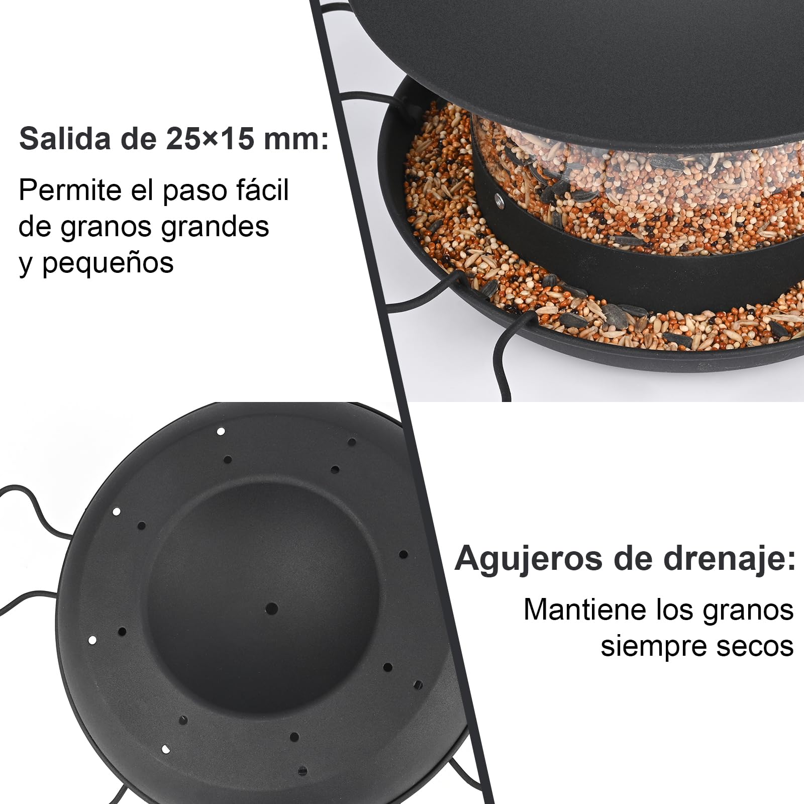 Glovios Comedero Colgante para Pájaros,Comedero Pajaros Exterior 1.8L,Comederos para Pajaros, Comedero Pajaros,Garden,Balcón y jardín, Educación al Aire Libre, Pico, Alimentación de Aves,Negro - 4