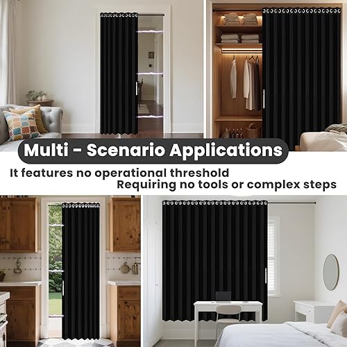 Miniatura 6 de AJAZZ Cortinas de puerta corredera 100% opacas para puertas, puertas de acordeón para puerta, cortina magnética para puerta para dormitorio, sala