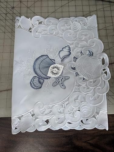 Miniatura 8 de Camino de chimenea con conchas azules sobre material blanco, tamaño 90 x 19 pulgadas