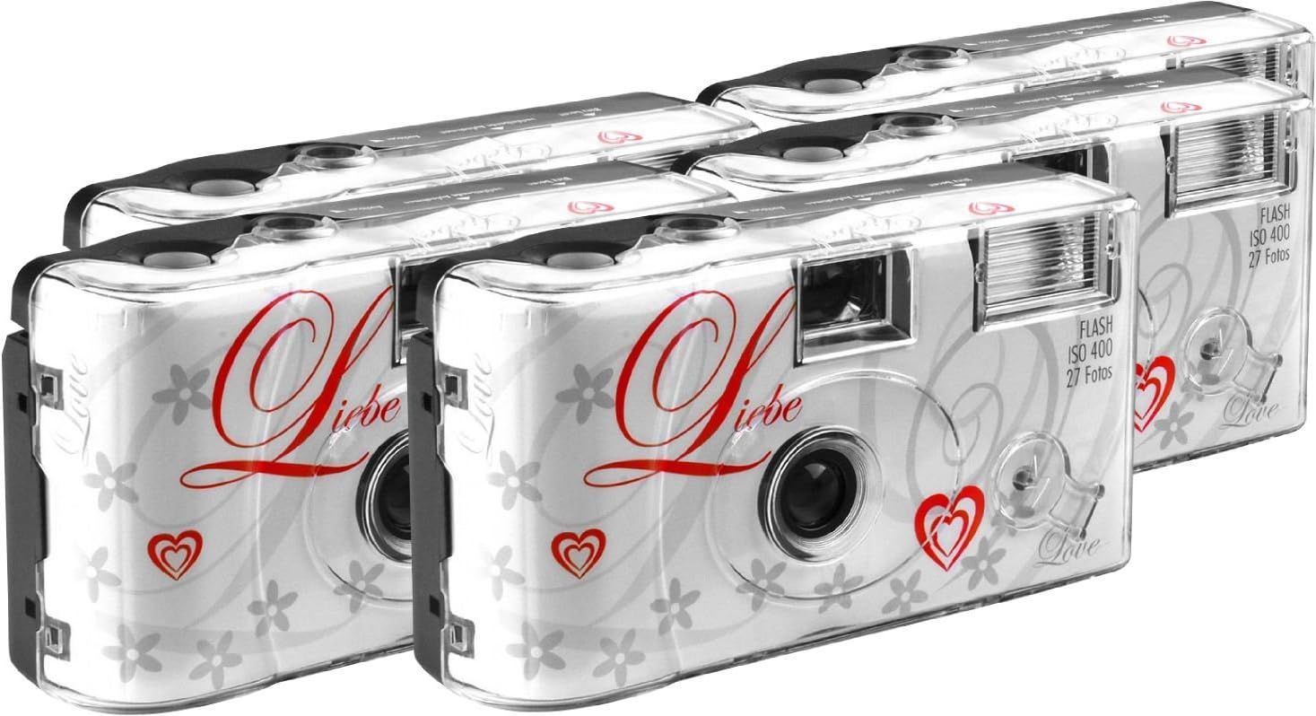 TopShot Love Hearts Disposable Camera 27 Photos Flash 5 Pack White