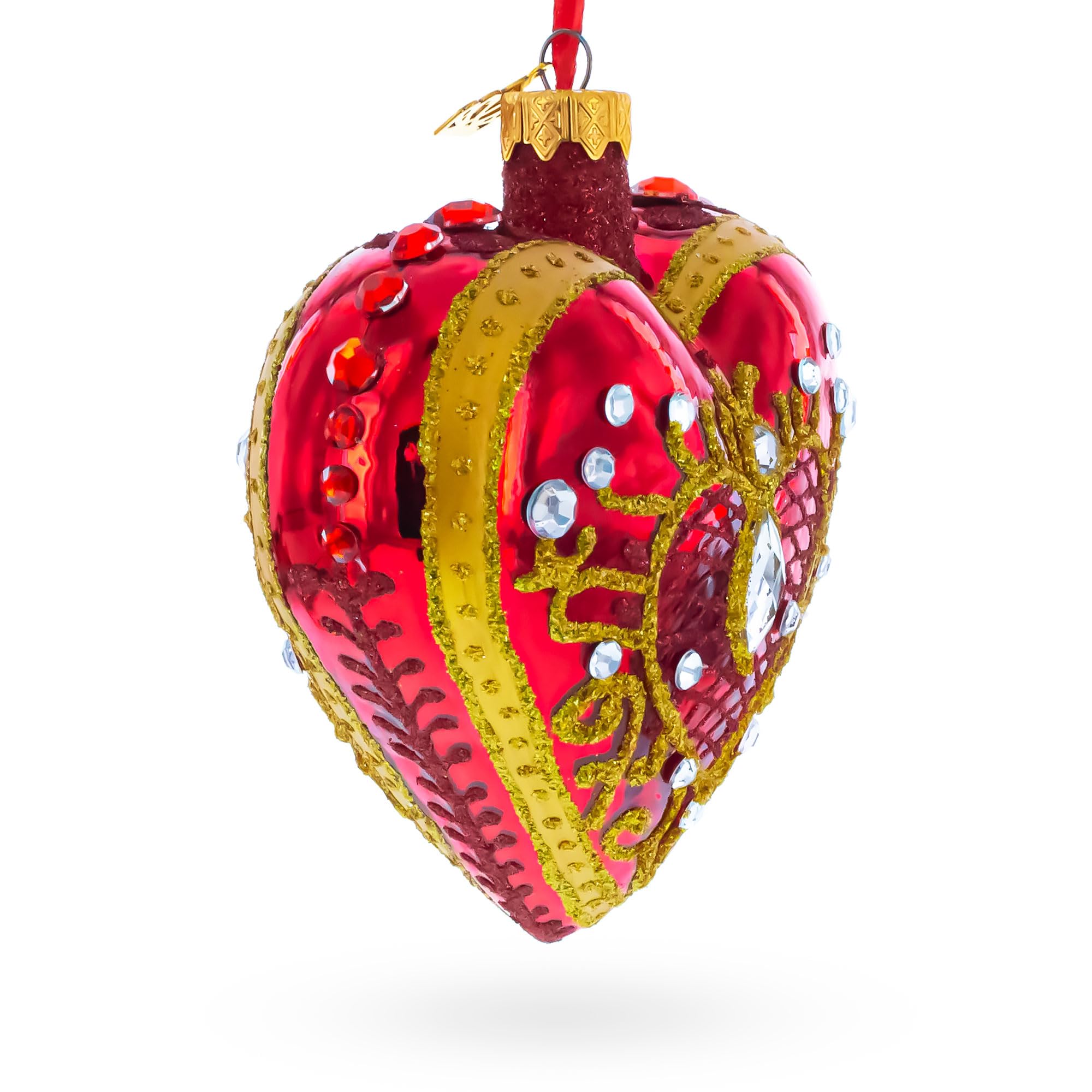 Adorno de corazón de cristal rojo con joyas