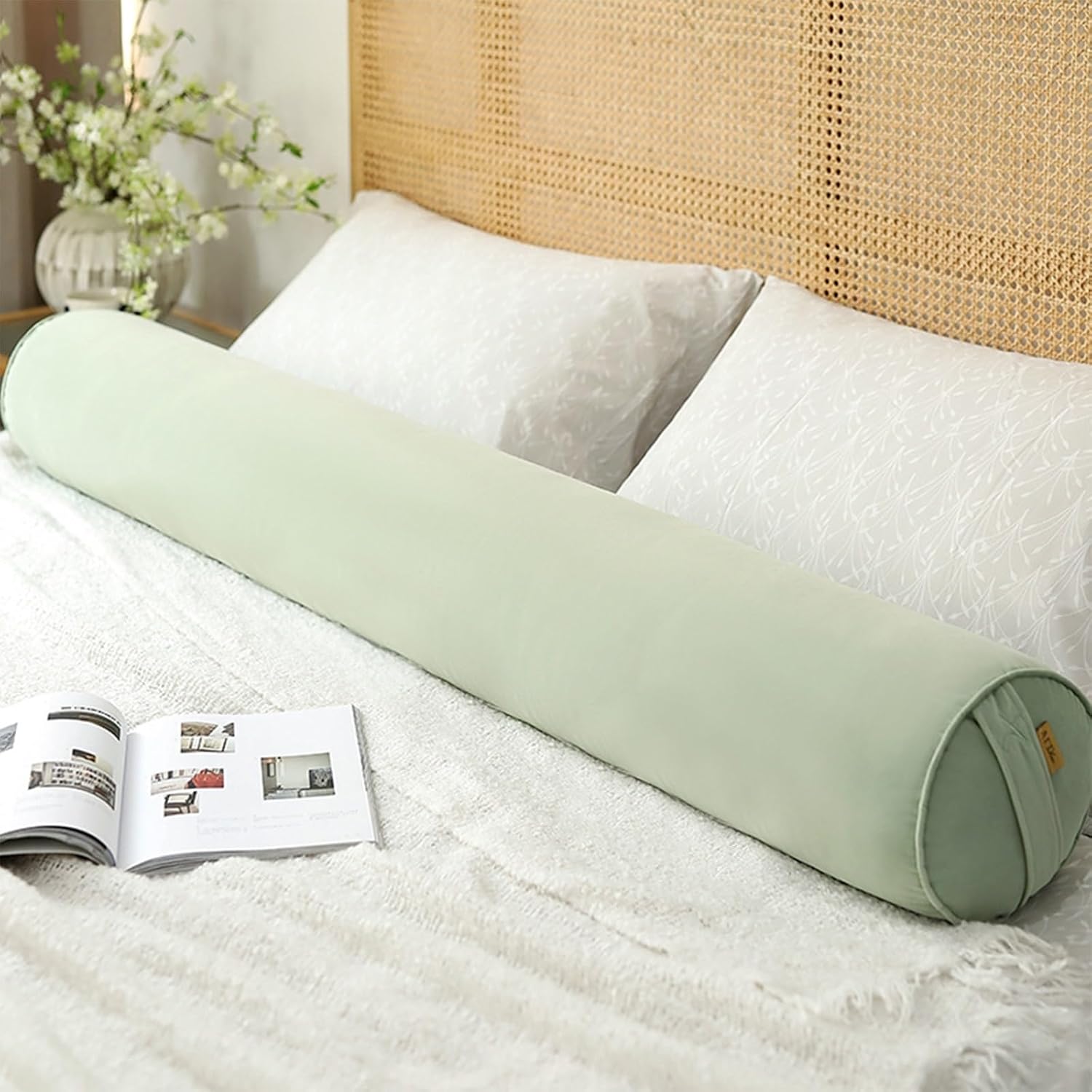 Round Body Pillow - Adjustable Bolster Pillow for Bed with Removable Cover - Body roll Pillow Maternity Pillow(Green A,100 * 20CM)