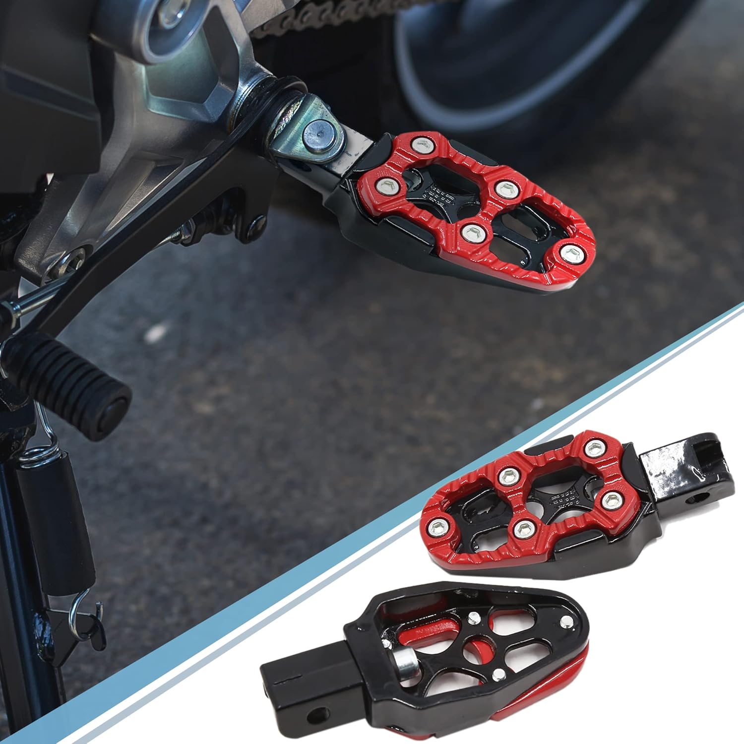 uxcell 1 Pair 8mm Metal Motorcycle Rearsets Rear Set Footrest Footpeg Foot Rest Peg Bike Bicycle Cycling Red