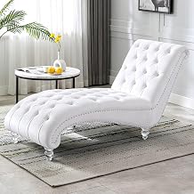 Teddy Upholstered Chaise Lounge Chair Indoor Chesterfield White Clear