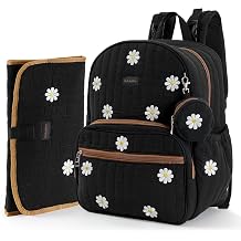 GOBABYMART Large Diaper Bag Backpack with Changing Pad, Insulated Bottle Pockets, Travel & Hospital Bag for Mom & Dad Large - Black Flowers