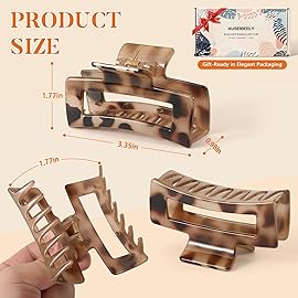 Auseibeely 6 Pcs Rectangle Tortoise Shell Claw Clip - 3.35 Inch Medium Hair Clips for Women and Girls, Non-slip Square Claw Clips for Thick/Thin Hair, Banana Jaw Clips Accessories for Christmas Gift