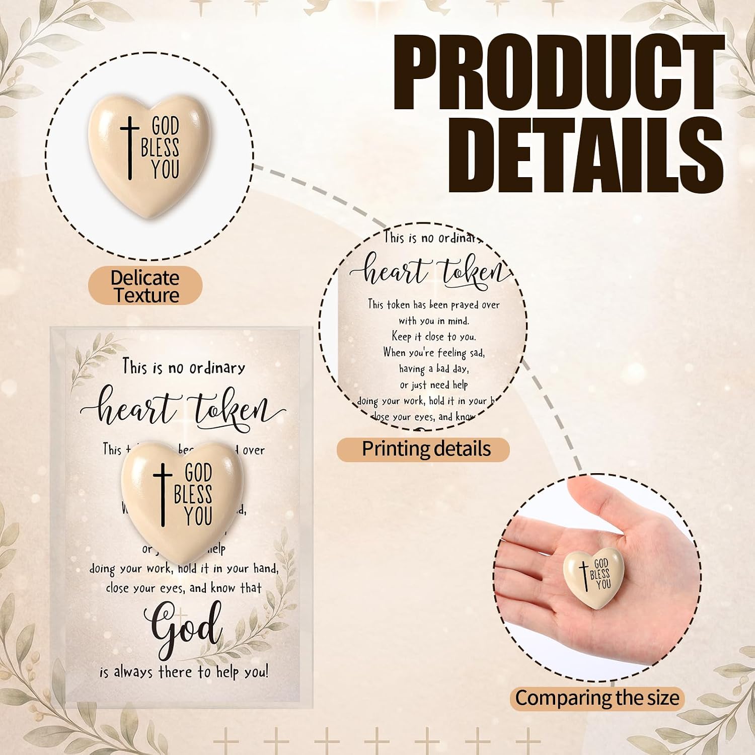 50 Sets Christian Gifts Bulk Religious Wooden Heart Token Pocket Hug with Inspirational Card Jesus Bible Verse Gift for Women Pastor Prayer Sunday School Church Vbs Party Favor