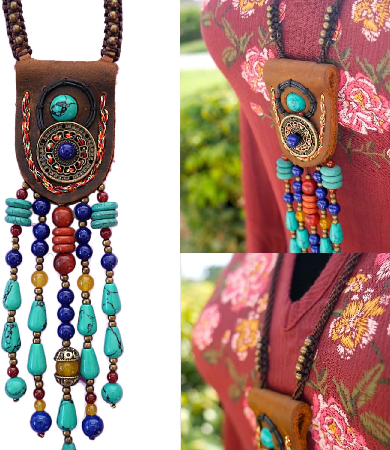 Bohemian Beaded Necklace for Women Long Boho Pendant Wood Mala Beads Wooden Strand Tassel Stone Bohemian Necklaces for Women Jewelry - Image 2